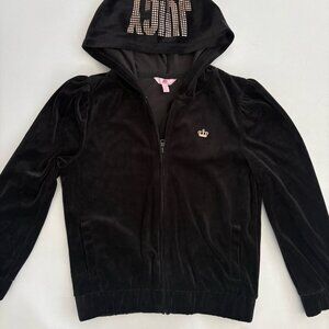 Juicy Couture Youth Medium 10/12 Black Velour Zip Up Hooded Jacket Hoodie Girls